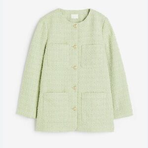 H&M Boucle Jacket Pistachio Green and White Gold Buttons Size Medium Preppy NWT
